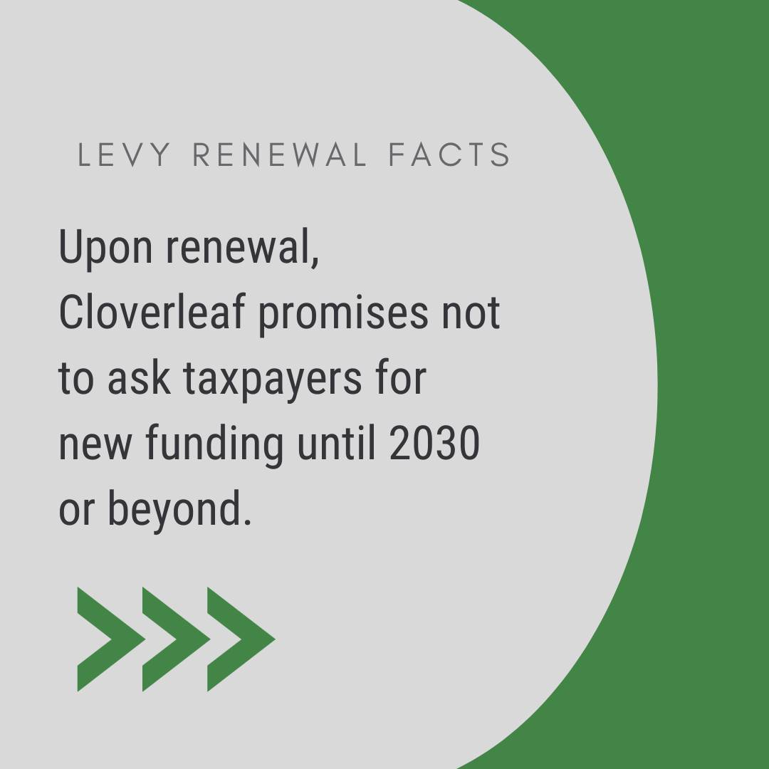 Upon renewal, Cloverleaf promises not to ask taxpayers for new funding until 2030 or beyond.